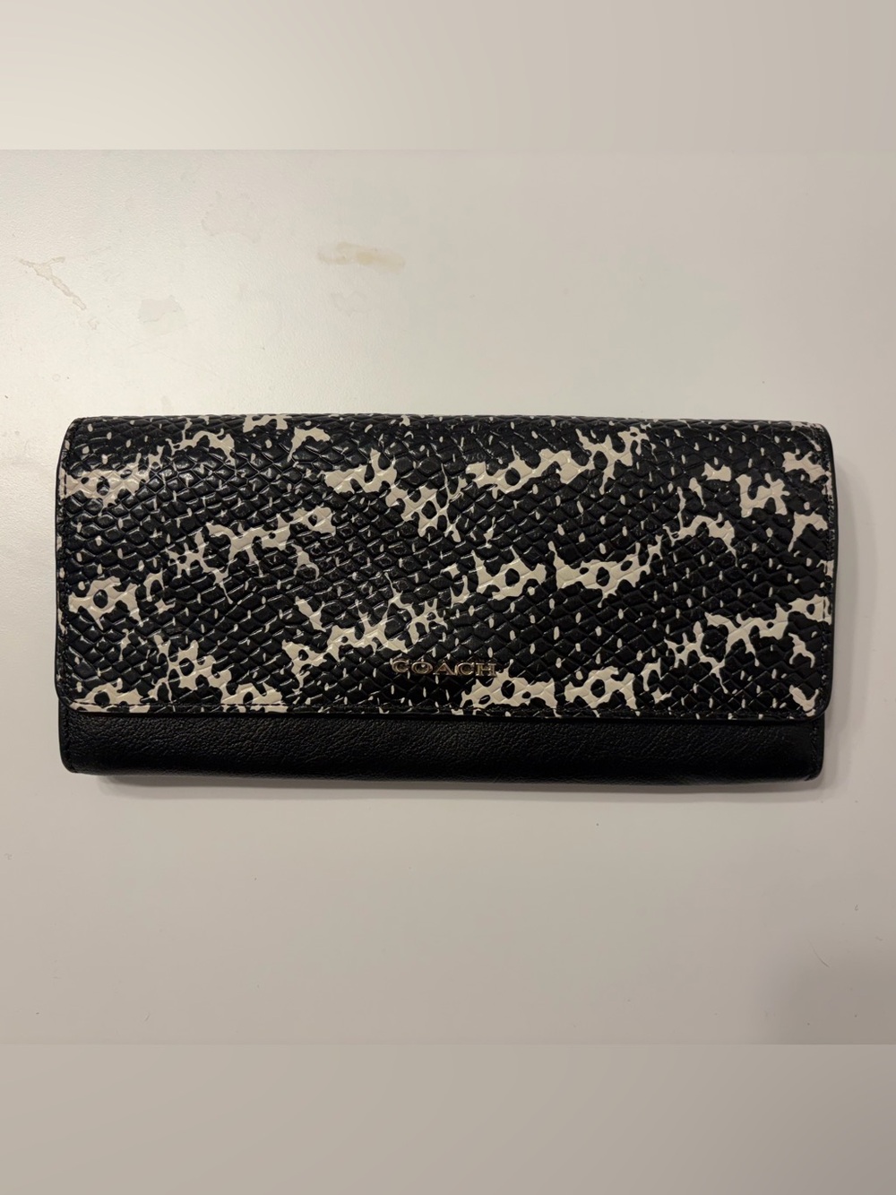 Coach Black & White Snake SkinPatterned Long Leather Wallet